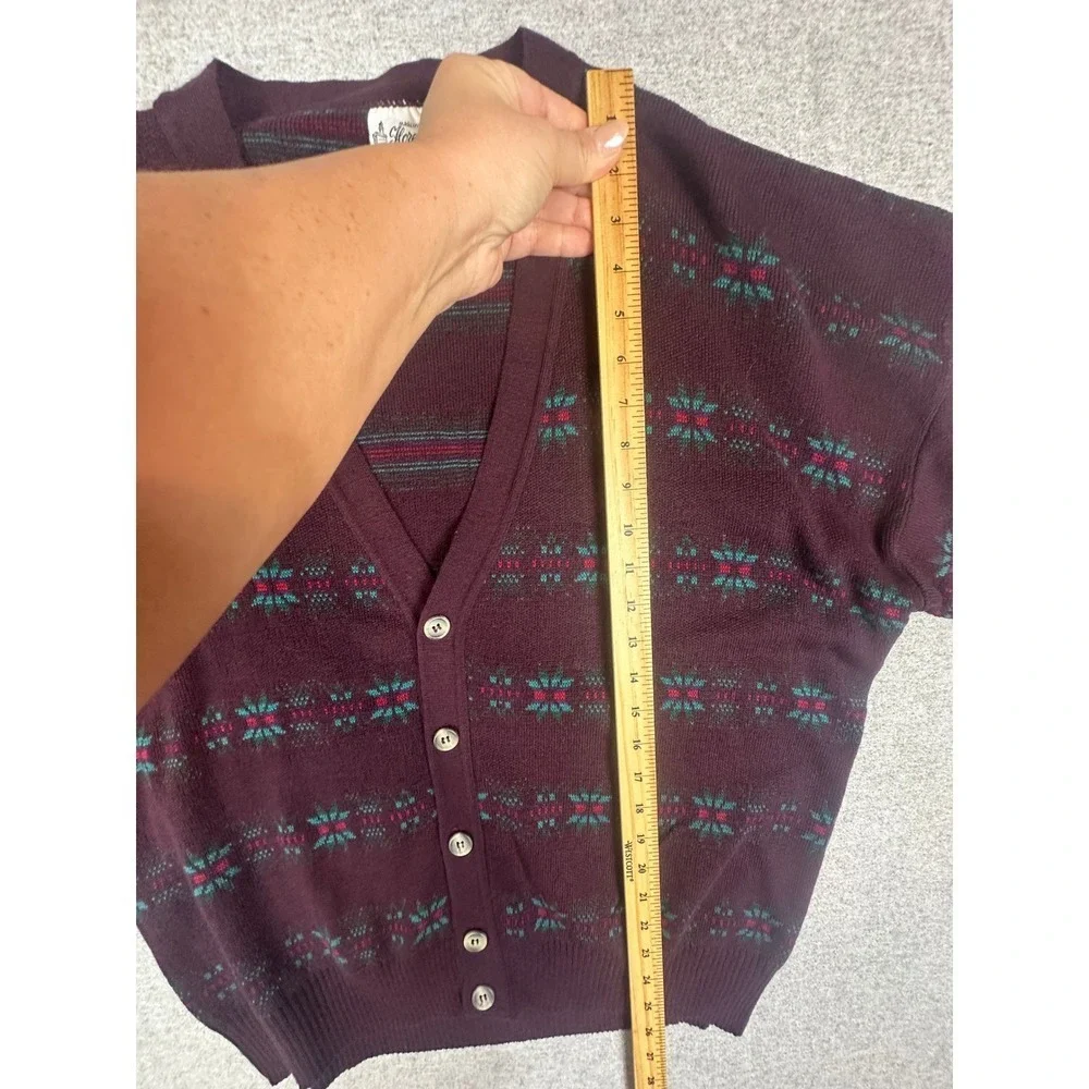 VTG Maglificio Florence Cardigan Sweater L Burgundy‎ Wool Fair Isle Italy